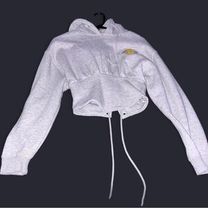 Gray Cropped Hoodie with Drawstring